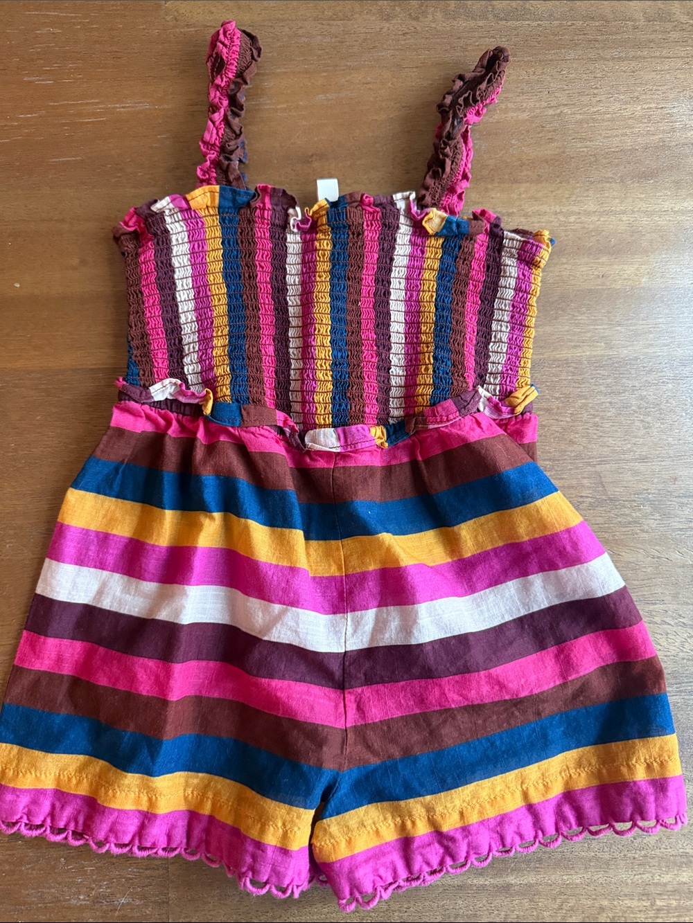 Zimmermann Girls' Striped Smocked Romper in Pink, Blue & Yellow